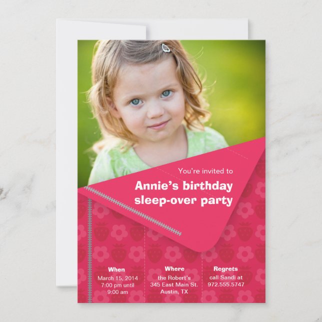 Sleep Over Children's Party Invitations - Berry (Front)