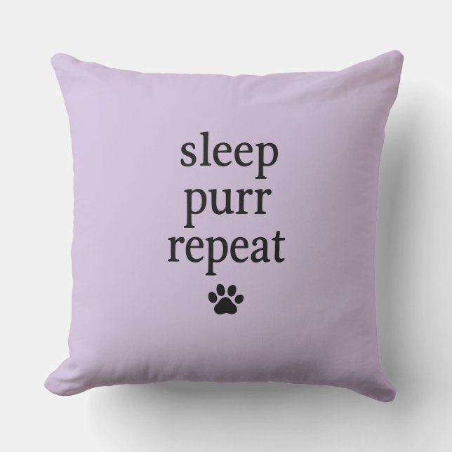 Sleep Purr Repeat Pillow – Cozy Cat Decor (Front)