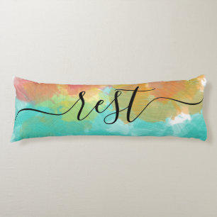 Sleep Rest Coral Yellow Turquoise Watercolor Body Pillow