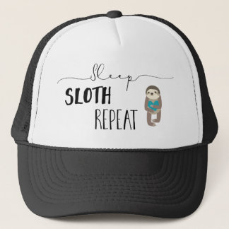 Sleep Sloth Repeat Teal Black White Trucker Hat