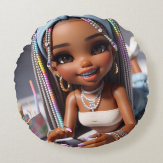 Sleep Tight Dream Bright CHIBI DOLL Round Pillow