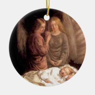 Sleep - Two guardian angels and children Ceramic Ornament