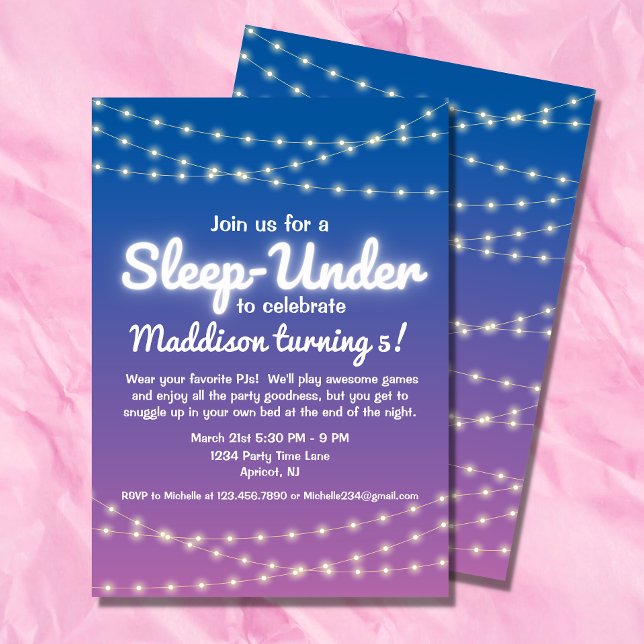 Sleep Under Half Sleep Over Lights Party Invitation (Celebrate your child's birthday with this string of light half sleep over theme. )