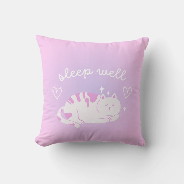 Sleep Well Cat  Throw Pillow (Front)