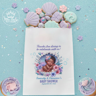 Sleeping African American Baby Girl in Seashell Favour Bag