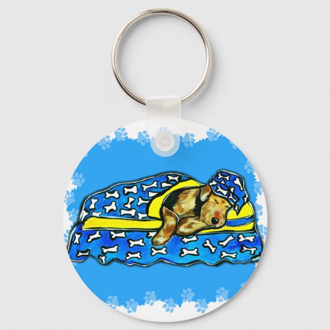 Sleeping Airedale Keychain (Front)