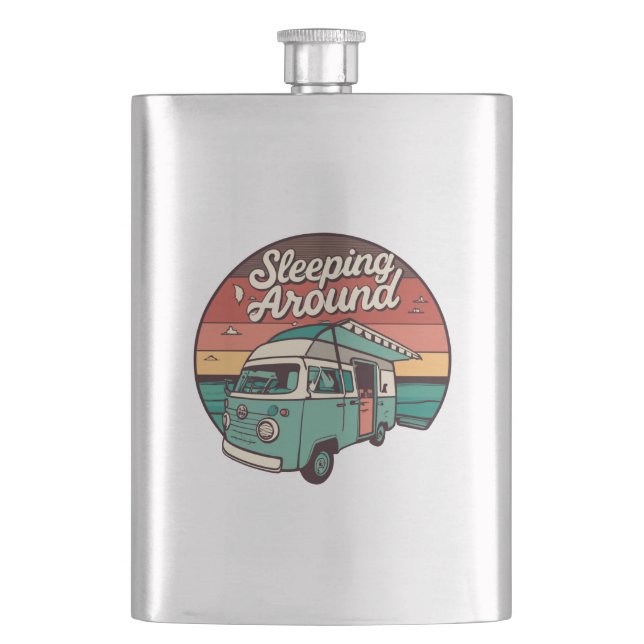 Sleeping Around Camper Hip Flask (Front)