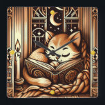 Sleeping Art Deco Style Cat With A Book Square Wall Clock<br><div class="desc">Adorable art deco art style illustration of a cat sleeping on a book by candle light,  in front of a window with a night sky with moon and stars outside. The colours are a brown sepia tones.</div>