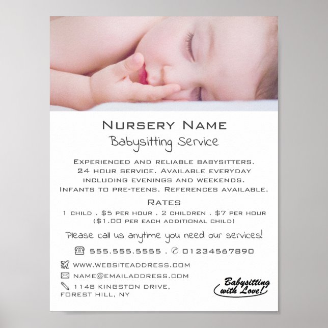 Sleeping Baby Babysitting, Daycare, Nursery Advert Poster (Front)