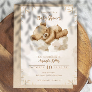 Sleeping Baby Bear Neutral Boho Baby Shower Invitation