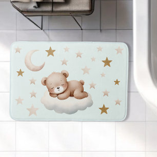 Sleeping Baby Bear witch Stars Mint Bath Mat