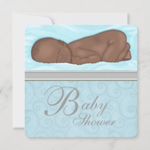 Sleeping Baby Boy Blue Grey Baby Shower Invitation