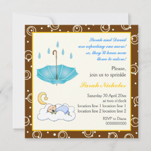 Sleeping baby boy sprinkle blue brown invitation