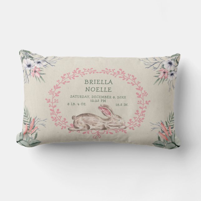 Sleeping Baby Bunny Girl Birth Stats pillow (Front)