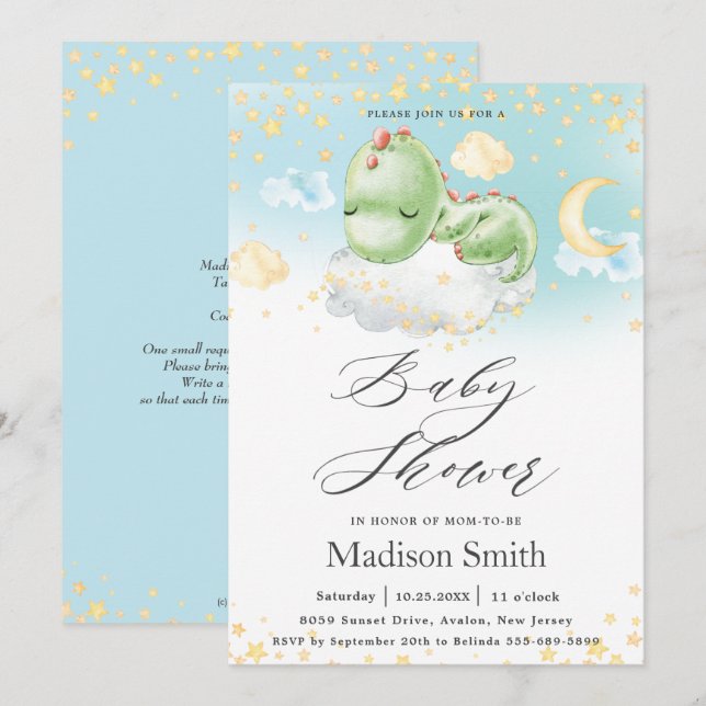 Sleeping Baby Dinosaur Cute Boy Baby Shower Invitation (Front/Back)