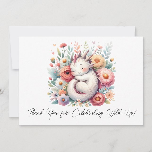 Sleeping Baby Dragon In A Bed Of Flowers Thank You (Front)