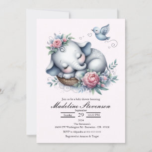 Sleeping Baby Elephant Themed Baby Shower  Invitation