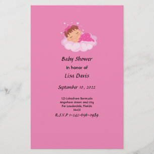 Sleeping Baby Girl Baby Shower Invitation Stationery