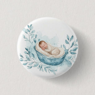 Sleeping Baby in Blue Cradle 1 Inch Round Button