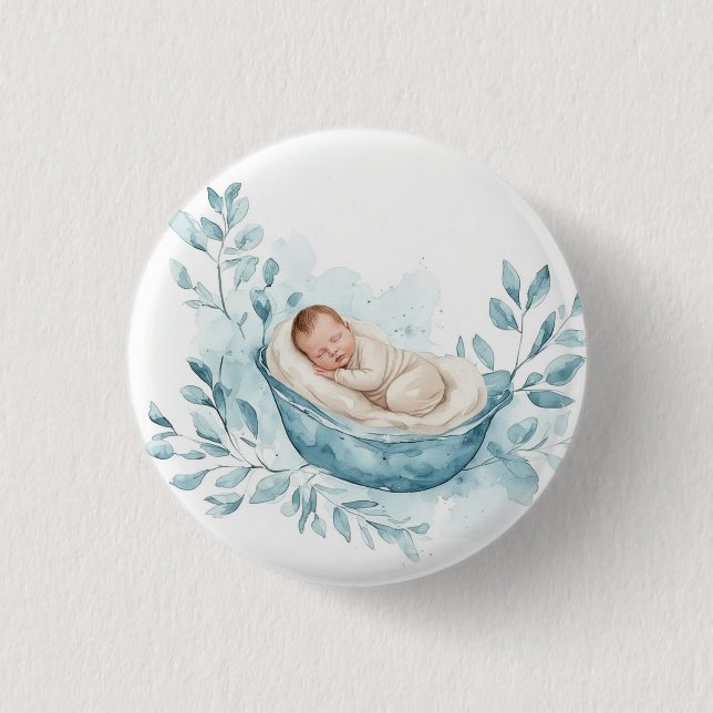 Sleeping Baby in Blue Cradle 1 Inch Round Button (Front)