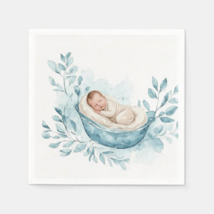 Sleeping Baby in Blue Cradle Napkin