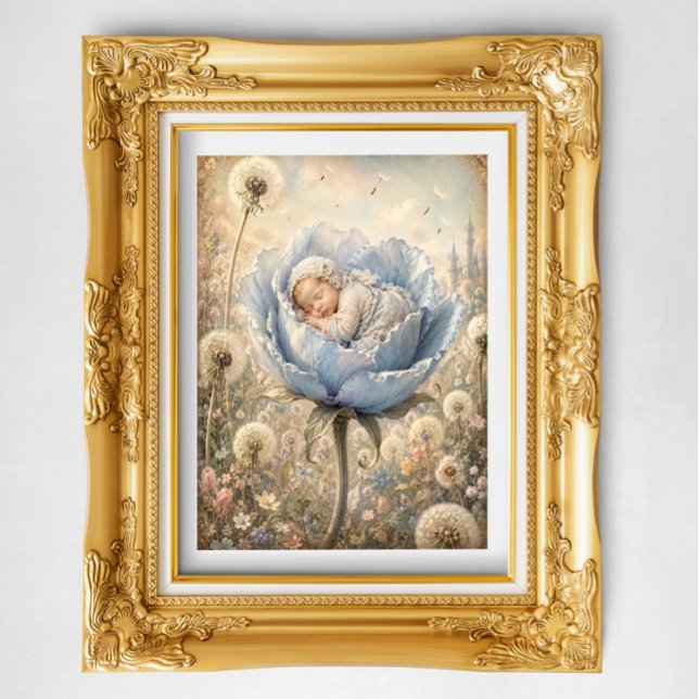 Sleeping baby in blue flower  poster (Creator Uploaded)