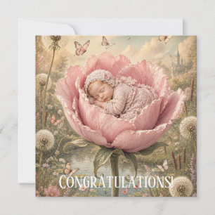 Sleeping baby in pink flower Congratulations