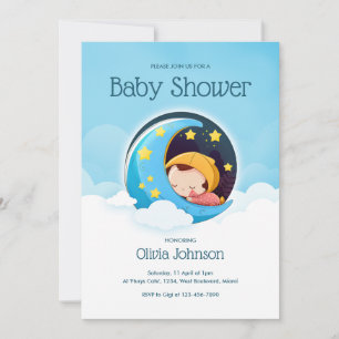 Sleeping baby in the moon   Baby Shower Invitation