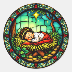 Sleeping Baby Jesus Christmas Classic Round Sticker