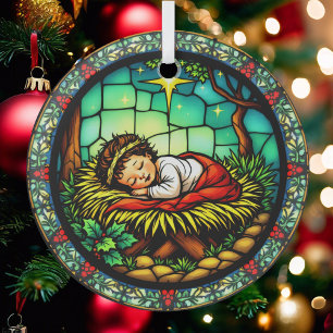 Sleeping Baby Jesus Christmas Glass Ornament