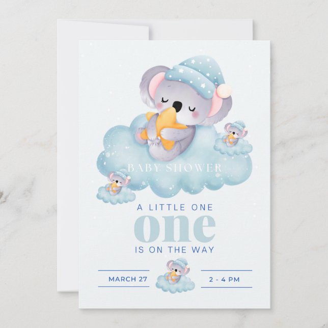 Sleeping Baby Koala Boy Shower Invitation (Front)