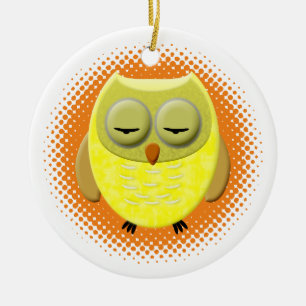 Sleeping Baby Owl Cartoon Ceramic Ornament