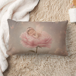 Sleeping baby pink flower lumbar pillow