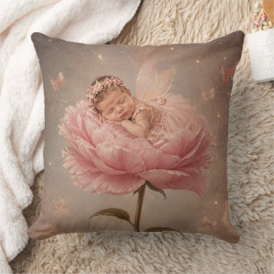 Sleeping baby pink flower throw pillow