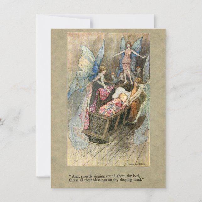 Sleeping baby with fairies for baby shower invitation (Front)