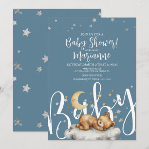  Sleeping Bear Boy Stars Baby Shower  Invitation