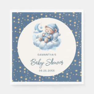 Sleeping bear cloud & stars blue boy baby shower napkin