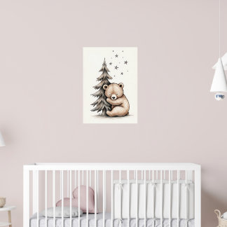 Sleeping Bear Cub Woodland Nursery Art Poster