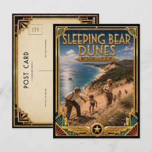 Sleeping Bear Dunes Michigan Vintage Art Deco Postcard