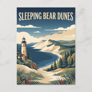 Sleeping Bear Dunes Michigan Vintage Travel Poster Postcard