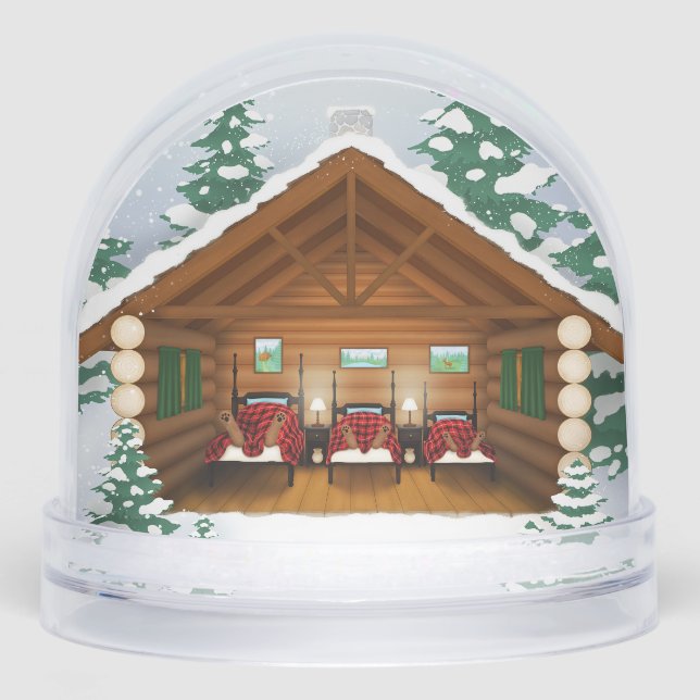 Sleeping Bear Family in Log Cabin Custom Snowglobe (Front)