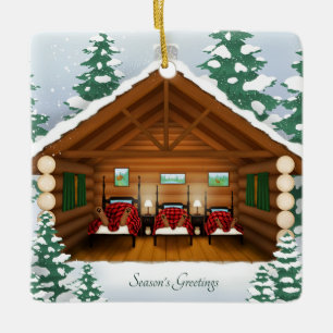 Sleeping Bear Family Woodland Cabin Personalized Ceramic Ornament