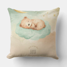 Sleeping Bear Nursery Pillow | Watercolor Clouds