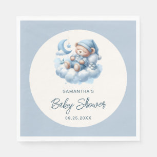 Sleeping bear on cloud dusty blue boy baby shower napkin