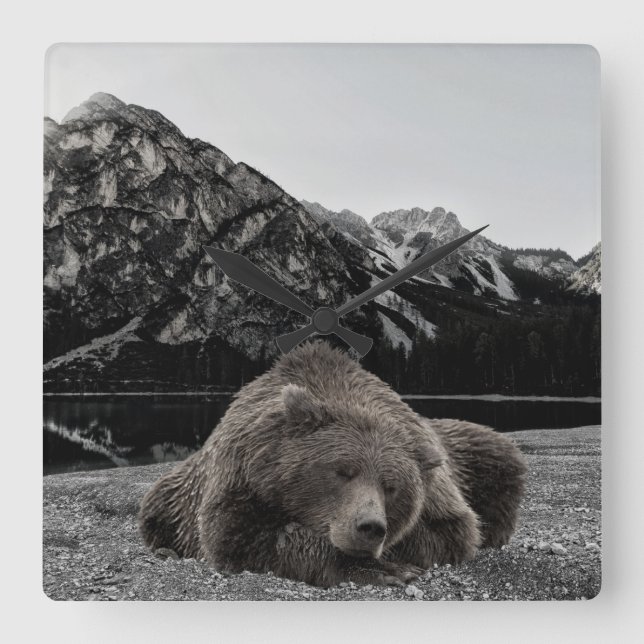 Sleeping Bear Rustic Cabin Decor Landscape Square Wall Clock (Front)
