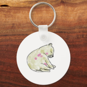 Sleeping Bear with Floral Accents Coloured Pencil  Keychain