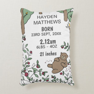 Sleeping Bear Woodland Birth Stats Personalised Accent Pillow