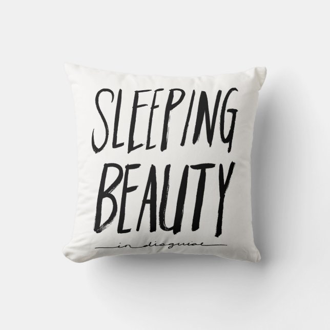 Sleeping Beauty | Black Brush Script Style Throw Pillow (Front)