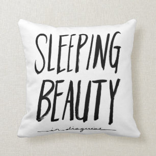 Sleeping Beauty   Black Brush Script Style Throw Pillow