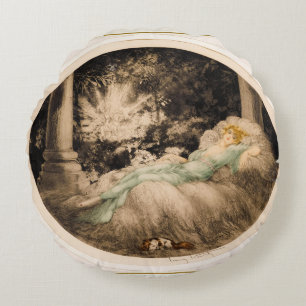 Sleeping Beauty by Louis Icart Round Pillow